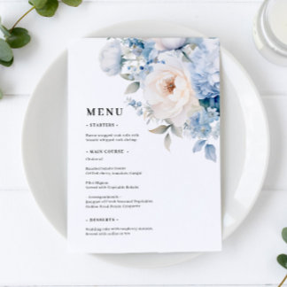 Menus Mariages de fleurs bleues et blanches