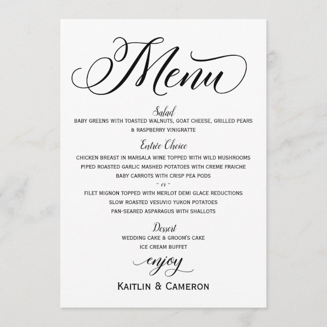 Menus mariages | Typographie moderne de luxe (Noir (Devant)