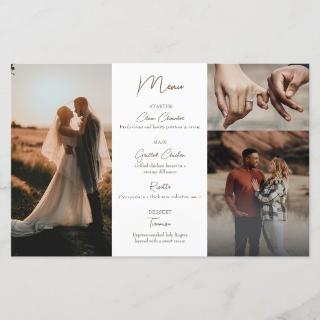 Menus minimalistes de mariage de collage photo (Devant)