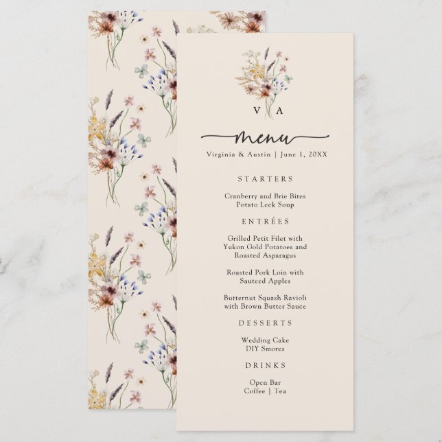 Menus Monogramme Bohème (Devant / Derrière)