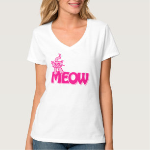 Meow chat graphique brillant rose chaud t-shirt