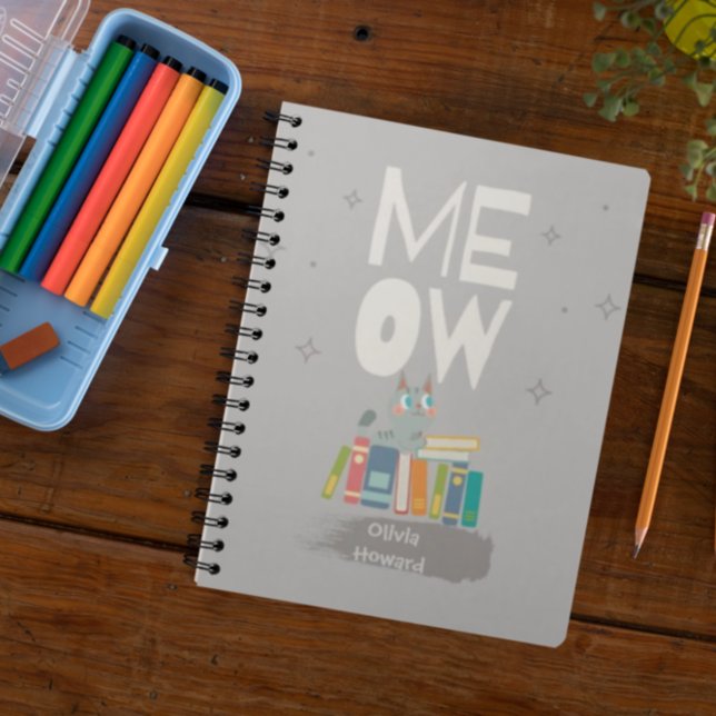 Meow Cute Cat Lecture Livres Nom Personnalisé (Créateur téléchargé)
