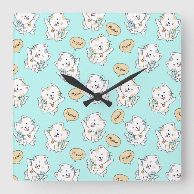 Meow Kittens Motif - Mignonne horloge murale de ch (Recto)