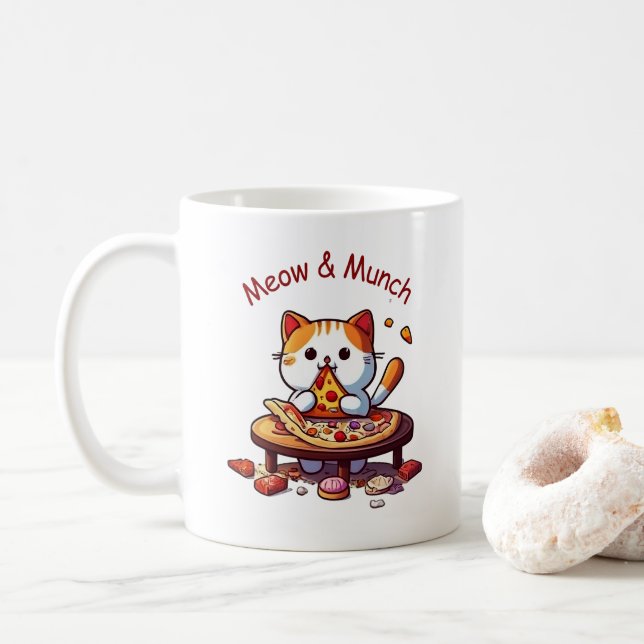 Meow & Munch Pizza Cat Mug (Avec donut)