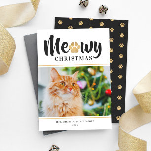 MeowChristmas Modern Gold Cat Photo Carte de vacan