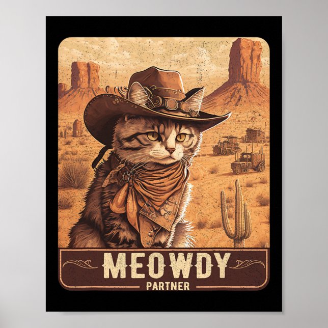 Meowdy ! Funny Country Music Chat Cowboy Poster Ca (Devant)