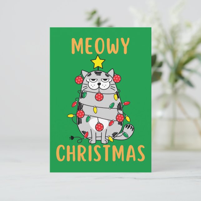 Meowny Christmas Funny Christmas Card (Debout devant)