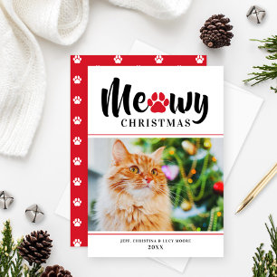 Meowny Christmas moderne rouge chat photo carte de