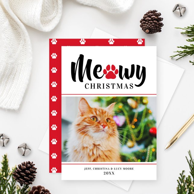 Meowny Christmas moderne rouge chat photo carte de (Créateur téléchargé)