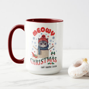 Meowny Noël Grumpy Gris Chat Mug