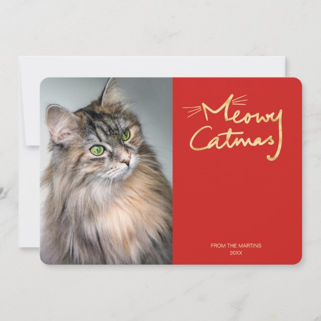 Meowy Catmas Funny Chat Photo Carte de Noël (Devant)