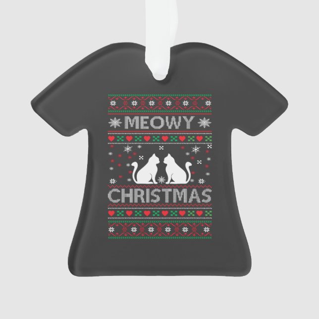 Meowy Chat de Noël Ugly Sweater T-Shirt Ornament (devant)