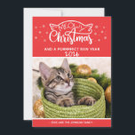 Meowy Christmas and a purrfect new year photo card<br><div class="desc">Ajoutez une touche amusante à vos salutations de saison avec cette carte de voeux adorable et personnalisable. La légende dit "Noël de la bière et une nouvelle année parfaite" en lettres modernes blanches décorées d'oreilles de chat et de flocons de neige.</div>