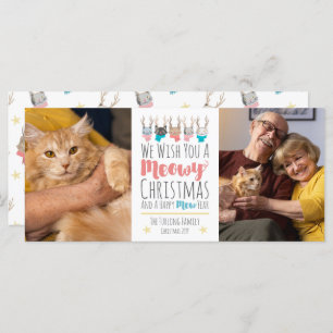 Meowy Christmas Cats + Antlers Carte photo de vaca