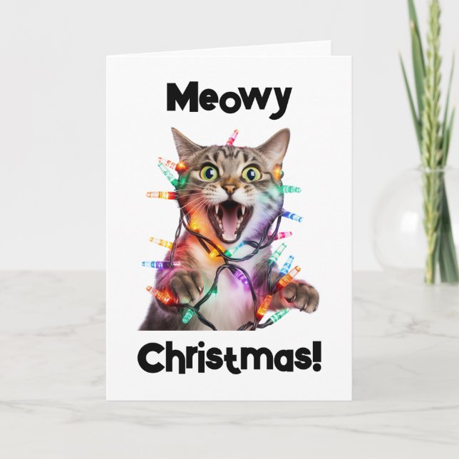 Meowy Christmas Chat Carte de voeux pliée (Devant)