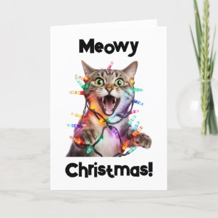Meowy Christmas Chat Carte de voeux pliée