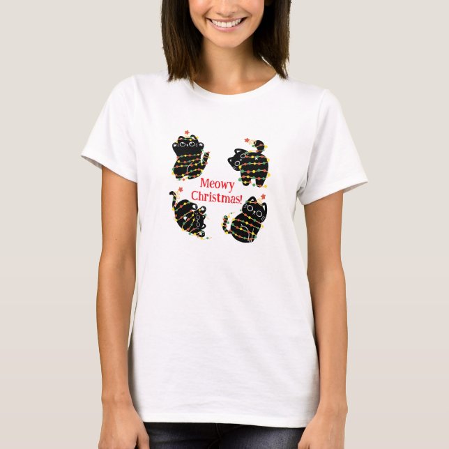Meowy Christmas Chat T-Shirt - Funny Holiday Tee (Devant)