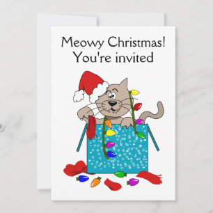 Meowy Christmas Funny Cartoon Cat Party Invitation