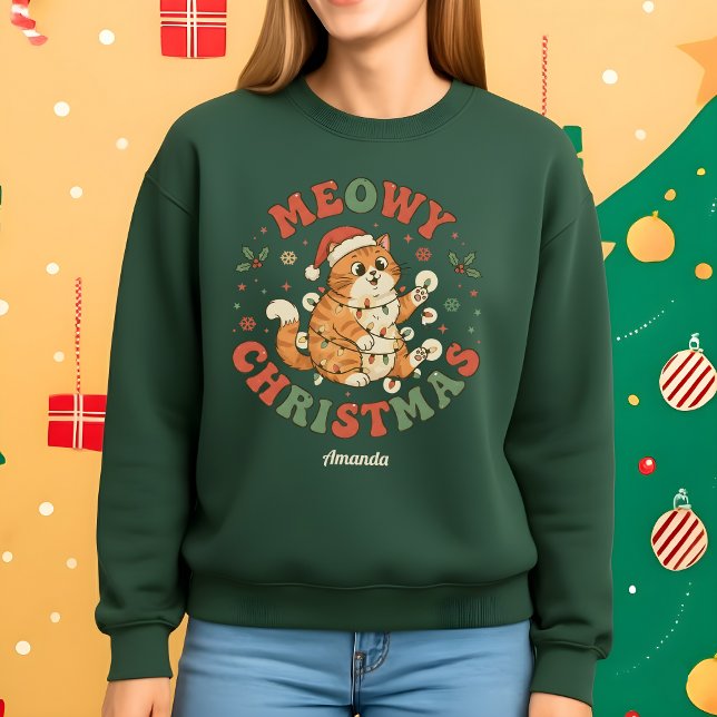 Meowy Christmas Funny Cat Christmas Sweatshirt (Créateur téléchargé)