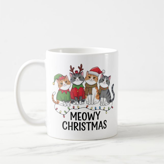 Meowy Christmas Funny Cat Holiday Mug for Cat Love (Gauche)
