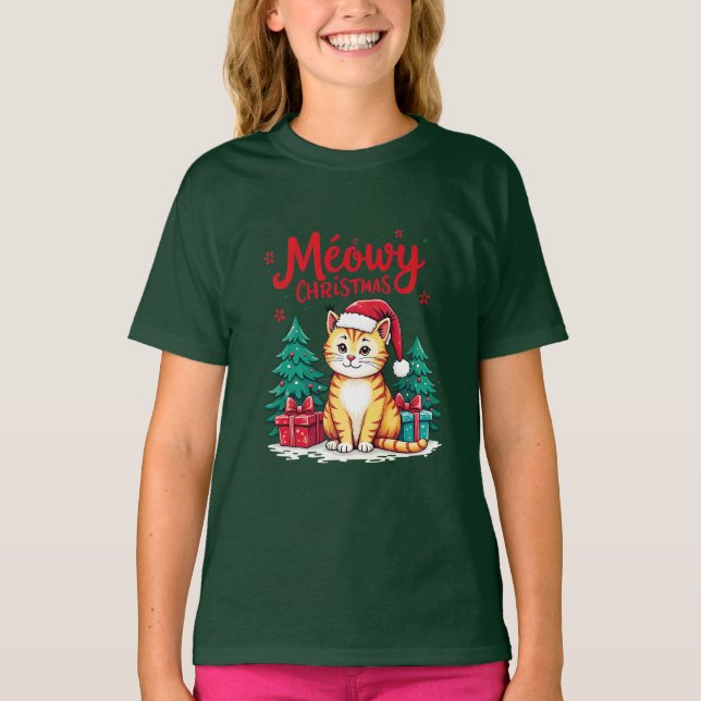 Meowy Christmas Funny Cat T-shirt (Devant)