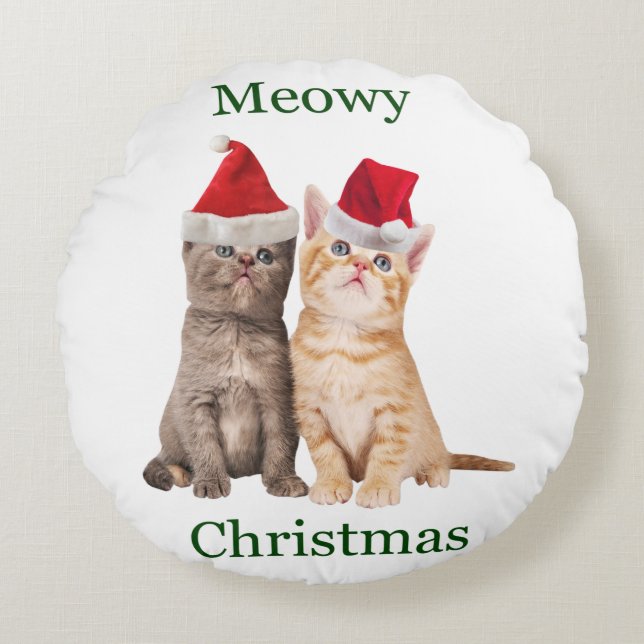 Meowy Christmas Kitten Coussin rond (Devant)