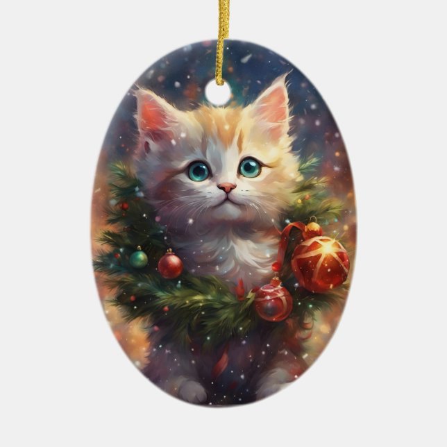 Meowy Christmas Kitten Ornement de couronne (Devant)