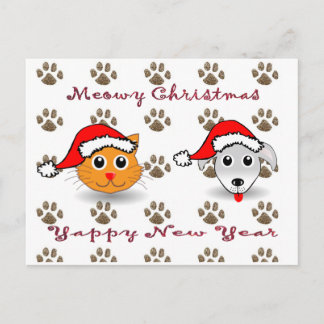 Meowy Christmas Yappy New Year Carte postale