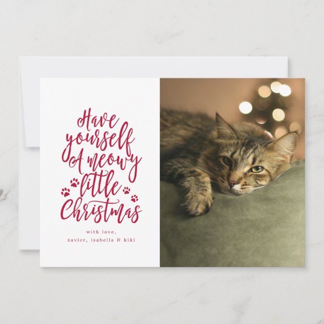 Meowy Little Christmas Blanc Carte photo de vacanc (Devant)
