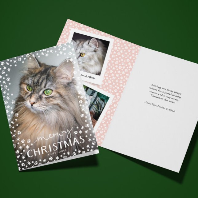 Meowy Noël Amoureux des chats Carte de voeux de No (folded cat Meowy Christmas holiday greeting card with custom photo and message inside)