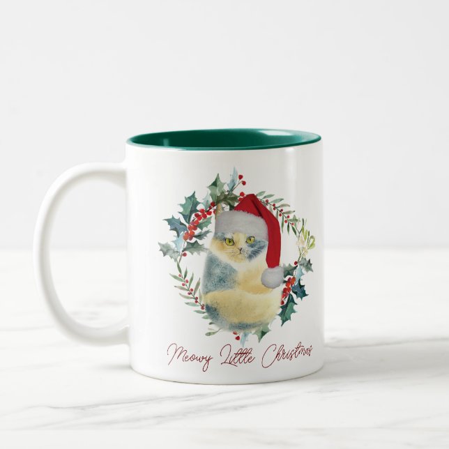 meowy noël chat de vacances santa hat mug (Gauche)