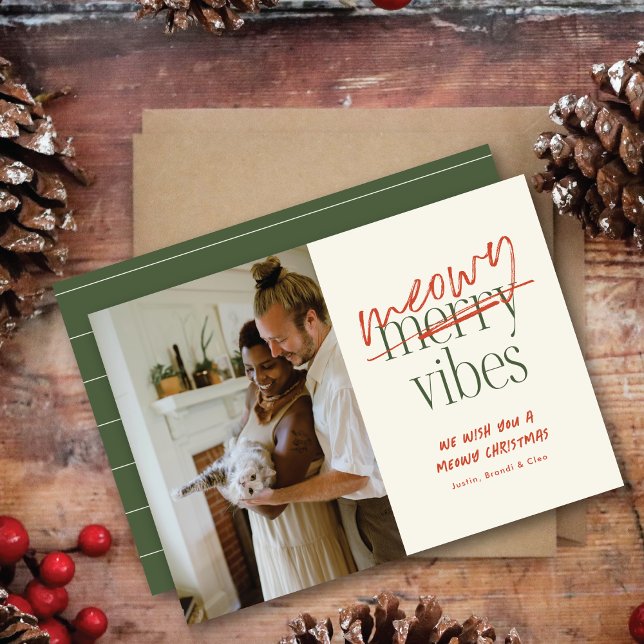 Meowy Vibes Joyeux Carte photo plat de Noël (Créateur téléchargé)