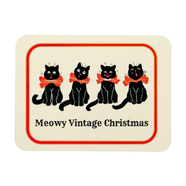 Meowy Vintage Christmas adorable Chats Magnet (Horizontal)