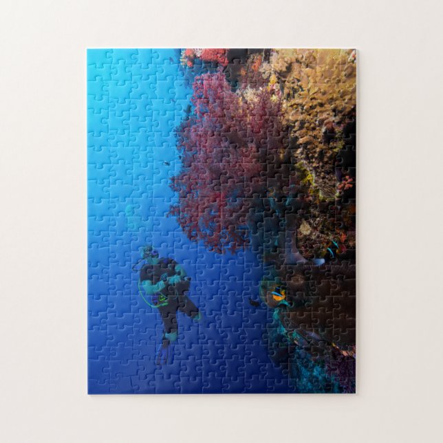 Mer de corail - plongeur et corail mou - puzzle (Vertical)