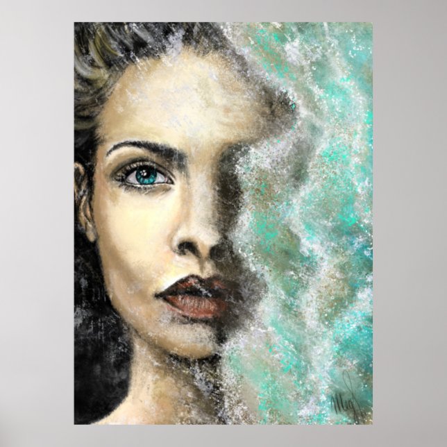 Mer de souvenirs Poster Peinture Art Femme Visage (Devant)