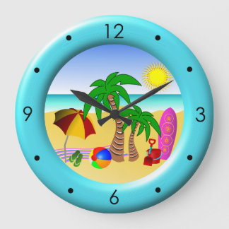 Mer de Sun de plage et horloges rondes bleues