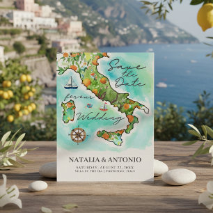 Mer d'Italie Mariage Carte aquarelle