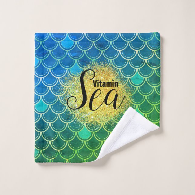 Mer du Vitamin Ombre Bleu Vert Écailles de Sirène (Gant de toilette)