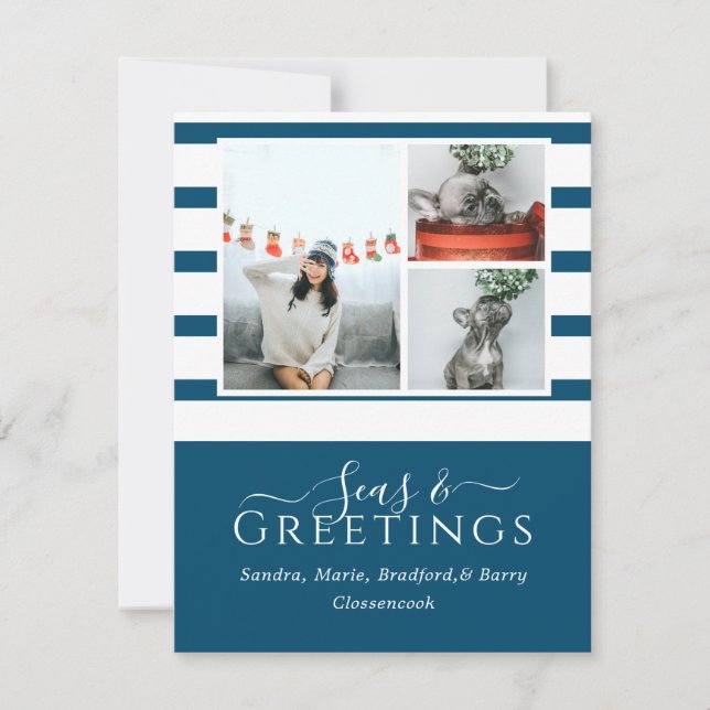 Mer et salutations Bleu 3 Photo Noël (Devant)