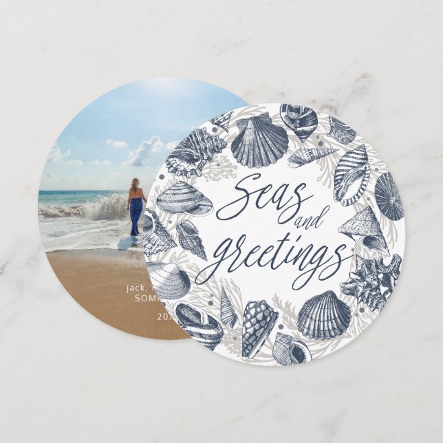 Mer et salutations | Carte photo de coquillages na (Devant / Derrière)