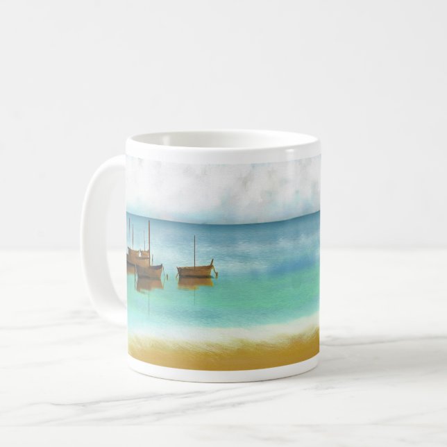 MER RESTREINTE CALME ET BATEAUX CAFÉ MUG (Devant gauche)
