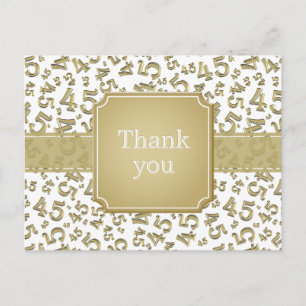 Merci 45 Motif Numérique Carte Postale Or/Blanc