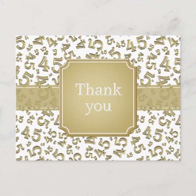 Merci 45 Motif Numérique Carte Postale Or/Blanc (Devant)