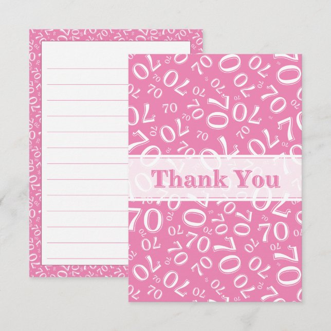 Merci 70 Anniversaire Motif Numéro Rose/Blanc (Devant / Derrière)