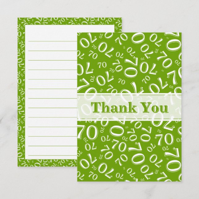 Merci 70 Anniversaire Motif Numéro Vert/Blanc (Devant / Derrière)