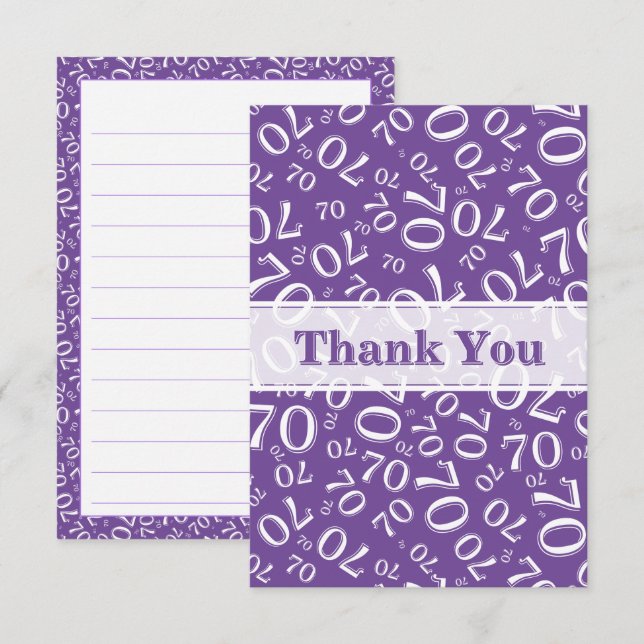 Merci 70 Anniversaire Nombre Motif Violet/Blanc (Devant / Derrière)