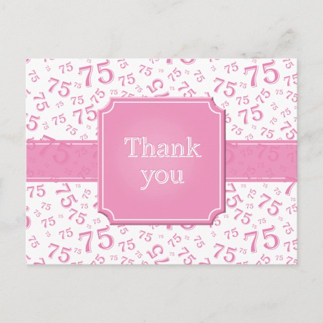 Merci 75 Motif de Numéro Carte Postale Rose/Blanc (Devant)