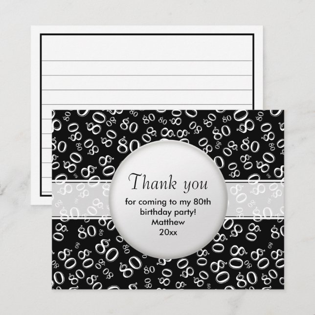 Merci : 80e Motif de numéro d'Anniversaire noir/bl (Devant / Derrière)