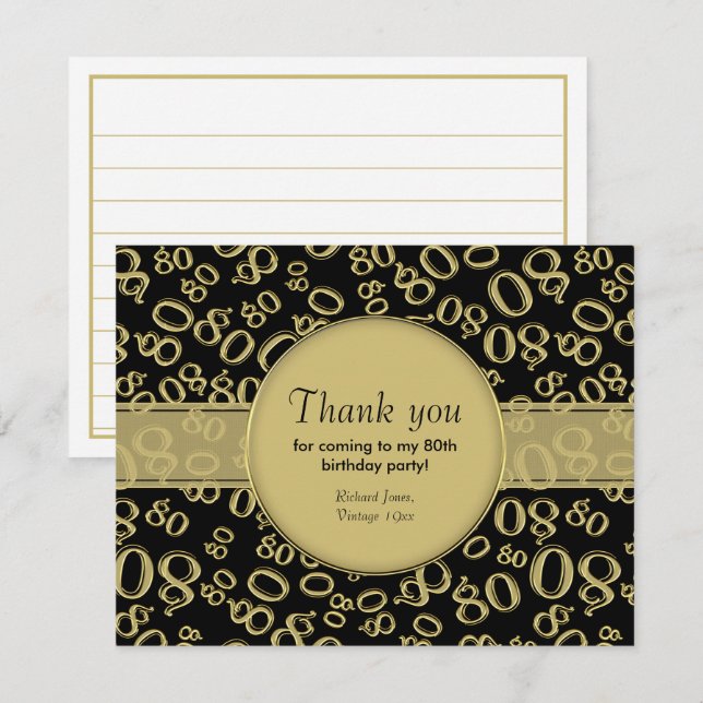 Merci : 80e Motif de numéro d'Anniversaire noir/or (Devant / Derrière)