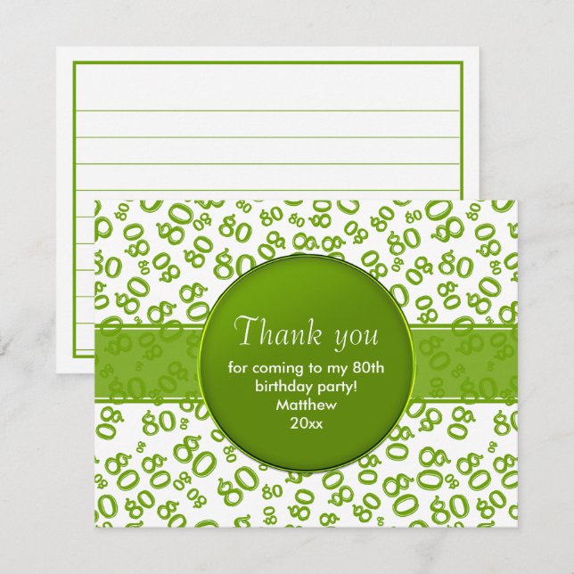 Merci : 80e Motif du numéro d'Anniversaire vert/bl (Devant / Derrière)